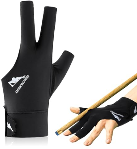 MIRKUZI Guanti da biliardo，1 pezzo guanti da biliardo, guanti da biliardo per la mano sinistra, guanti da biliardo, guanti da biliardo antiscivolo, guanti da biliardo regolabili (nero)