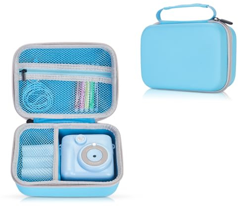 Riosin Kids Camera Case Compatible with Hangrui/TIATUA/CalineGam/ETIKEZ/GREENKINDER/Luoba/Himont/Gofunly/ASTGMI Kids Camera Instant Print, Hard Storage Case with Inner Pocket- Case Only (Light Blue)