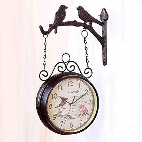Orologio da parete vintage double face da giardino, impermeabile, con rotazione a 360°, decorazione per interni ed esterni
