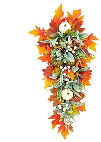herbstdeko Kürbiskranz, 45 cm türkranz Herbst blumengirlande künstlich farbenfroh und langlebig, kürbis deko Herbst Girlande einfach aufhängbar, für Fall Decor Thanksgiving Weihnachtsdekoration (A)