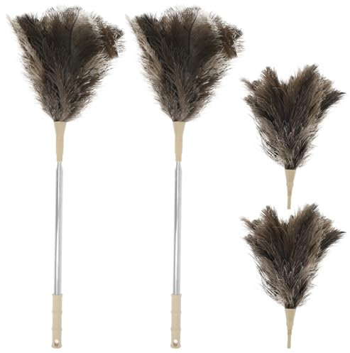 Feather Duster Extendable, Ostrich Feather Duster for Cleaning Extra Long Dusters for High Ceilings Lights Cupboards - 210cm