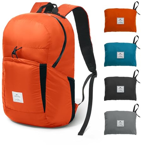 Naturehike Ultraleichter Rucksack Faltbarer Rucksack 22L/30L Trekkingrucksack Herren Damen Wanderrucksack Wasserdicht Daypack, Kleiner Tagesrucksack für Camping Radfahren Sport Wandern(Orange 30L)