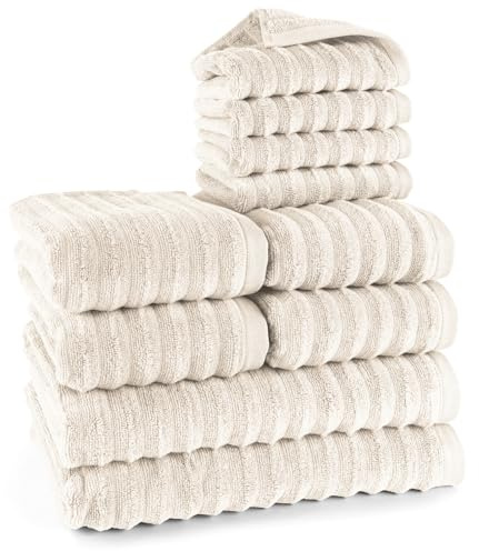 Pure Label Handtücher Set 10-TLG 2x70x140 4x50x100 4x30x50 Creme | Weich, saugstark und pflegeleicht – für ein angenehmes Gefühl jeden Tag