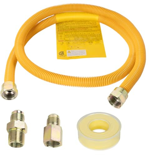 KAINGA 48 Gas Line Hose for Dryer, Gas Stoves, Water Heater, 1/2 OD Stainless Steel Gas Corrugated Dryer Gas Connector kit with 1/2 FIP & 1/2 MIP Fittings, Flexible Dryer Gas Supply line