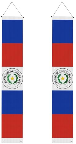 Bandera de Paraguay con impresión de bienvenida para colgar, banderas verticales para porche, para decoración interior y exterior, 71 x 12 pulgadas