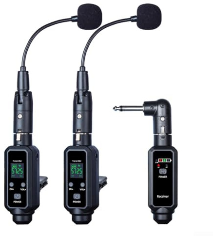 Micrófono inalámbrico para saxofón, batería de 8 horas de duración de 570-590 MHz, rango de 16 canales, baja latencia, alta sensibilidad para trompeta, trombón (uno y dos)