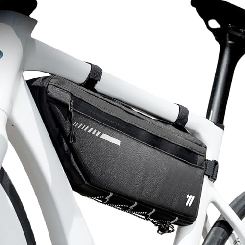 kinoco Borsa da telaio per bicicletta, impermeabile 2,6 l, con pannello laterale riflettente, grande capacità, per mountain bike, bici da strada e ghiaia (nero)