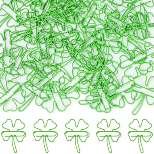 CONJURAIDE 50 Stück Büroklammern, Vierblättrige Kleeblatt Büroklammern Motiv Metall Kleine Paper Clips Vierblättrige Form Büroklammer Papierklammern Paperclips für Büro Schule Dokumente Gift
