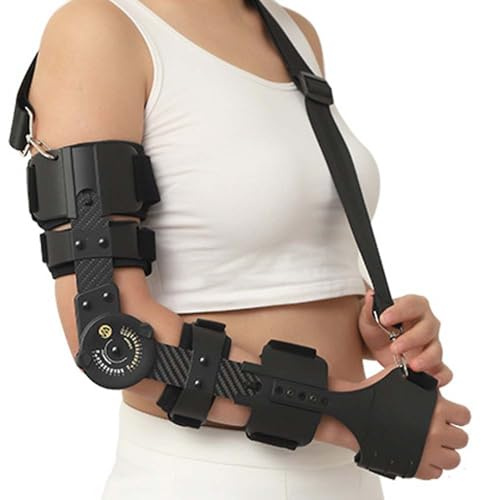Dyqyym Orthèse articulée pour coude, soutien de récupération des blessures au bras, support de fixation orthèse, ajustement précis de -10 à 120 °, rembourrage en fibre de carbone, améliore l'effet