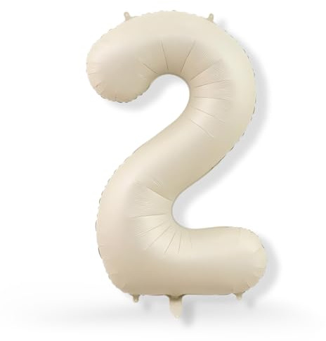 FUNXGO XXL Zahl 2 Folienballon Champagner ca. 100cm – Riesen Zahlen Luftballon – Helium & Luftfüllung – Große Ballon Zahl für Geburtstag, Hochzeit & Party Deko - Folienballon 2 Champagner