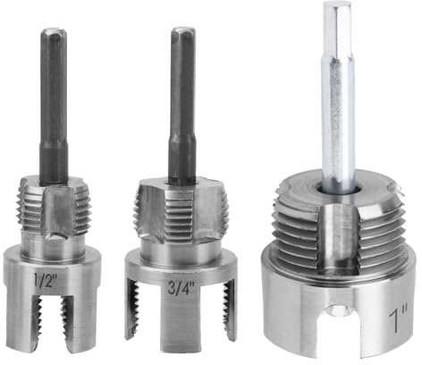 3 Piezas Roscador de Tubos, Cortador Roscas Integrado Doble Función para Tuberías PVC/Plástico de 1/2 3/4 y 1 Compatible con Taladros Eléctricos