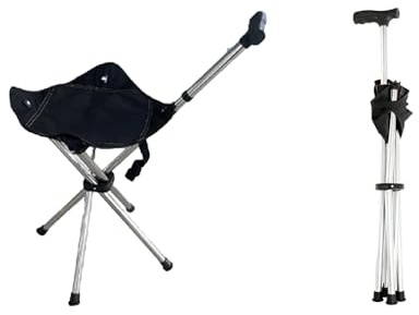 Nomadnia Adjustable Lightweight Travel Stools for Adults, Foldable Easy Carry Cane with Seat, Ideal as Cane Seat Walking Stick Folding Seat 250 Lbs for Camping & Hiking, Black