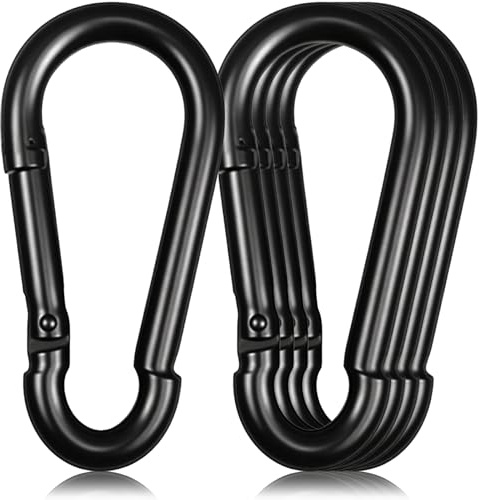 Lot de 5 mousquetons robustes de 14 cm, M14 en acier galvanisé noir, résistant à la rouille pour hamac, camping, randonnée, pêche, balançoire