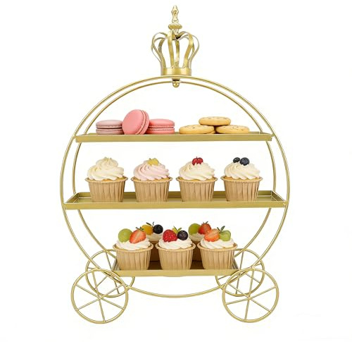 Cupcake-Ständer mit 3 Etagen, Tortenständer aus Metall(Gold) | Buffet Ständer für Cupcakes, Donuts, Früchte, Gebäck, Dessert-Ständer für Teeparty, Geburtstag, Hochzeit, Kuchenständer