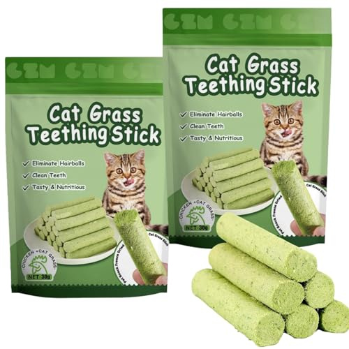 60g Cat Grass Teething Stick, Cat Chew Sticks & Teeth Cleaning Grass Stick, Freeze-Dried Cat Grass Sticks Snacks for Cats,Cat Grass Sticks Molar Rod for Teeth Cleaning and Hairball Removal
