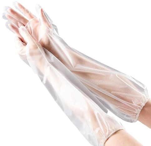 Shensuii Plastic Gloves Disposable for Kitchen Use, 30Pcs White | Food Grade Washing Up Gloves, 60cm Thickened Sleeve Cleaning Glove, Ideal for Household and Dishwashing