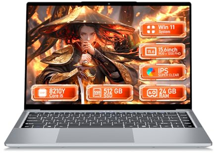 PC Portatile 15.6 Notebook Core i5 8210Y processore fino 3,6GHz, Laptop 16GB RAM SSD 512GB, Schermo IPS 1920 * 1200, Computer Portatili Porte USB 3.0 HDMI BT5.0 Tastierino Numerico Retroilluminato