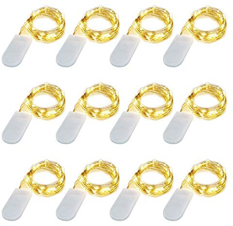 LIIDA LED Fairy String Lights, 12-Pack 20 Micro Lights On Silver Copper Wire (Batteries Include) for DIY Wedding Centerpiece, Mason Jar Craft, Christmas Tree, Garlands, Party Decoration (Warm White)