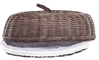 Cestino per il pane, pane cestino in vimini, cestino ovale per pane in wenge Grigio, Cestino per il pane con coperchio, con un tessuto occupato, Fiocco decorativo