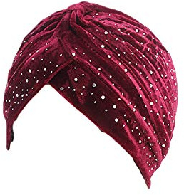 UK_Stone Damen Hijab Kopftuch Chemo Kopfbedeckung aus Samt Arabisch Turban mit Glitzer Dekor Unifarbe für Winter oder Herbst,