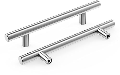 Meisax 10 Stück 128mm Lochabstand Schrankgriffe, Möbelgriffe, Silber | Edelstahl Küchengriffe, Zylindrisches, Glattes Design, Griffe für Küchenschränke Kleiderschrank Schubladen Schränke