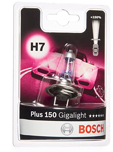 Bosch H7 Plus 150 Gigalight Ampoule de Phare Halogène, 12 V 55 W, Faisceau Lumineux 150% plus Long - Culot PX26d - 1 Ampoule de Rechange