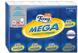FOXY FAZZOLETTI MEGA 4 VELI COMPACT 24PZ. - CARTONE DA 12 CONFEZIONI DA 24PZ. (TOTALE 288 PACCHETTINI)