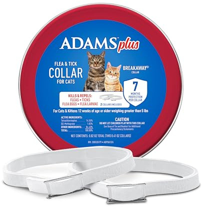 ADAMS Plus Flea & Tick Collar for Cats, Flea Collar for 14-Month Prevention, Adjustable Collar Fits Cats & Kittens, Kills Fleas & Ticks, 2 Count