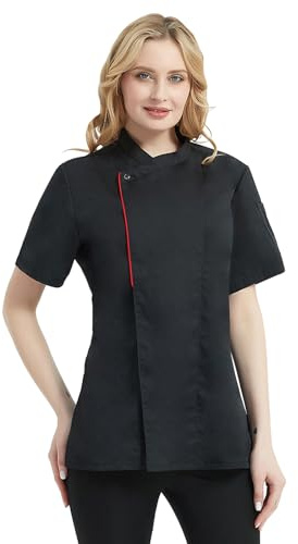 TOPTIE Manteau de chef à manches courtes pour femme Noir XL