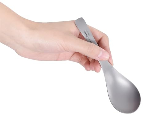 iBasingo Titanium Spoon Reusable Lightweight Camping Utensil Rice Soup Spoon with Big Bowl Portable Durable Flatware Outdoor Backpacking Hiking Travel Home Used Ti1067T (Titanium Color)