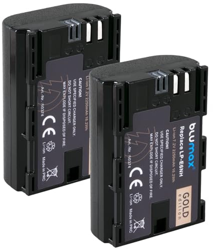 2X Blumax Akku kompatibel mit Canon LP-E6NH |- 2250mAh -| LP-E6P LP-E6N LP-E6 für Canon EOS R Ra R5 II R6 II R7-5D Mark III IV - 6D 7D 60D 90D XC15