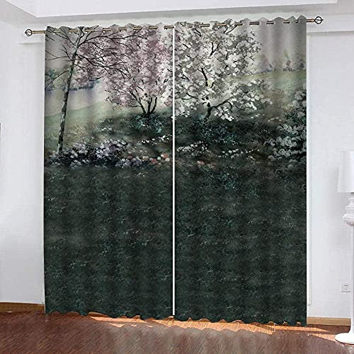 Gardinen mit ösen Pflanze 2er-Set VerdunkelungsVorhang, 3D Printing Shading Vorhänge für Schlafzimmer，100% Polyester Mikrofaser, Gesamtgröße: 234x138CM