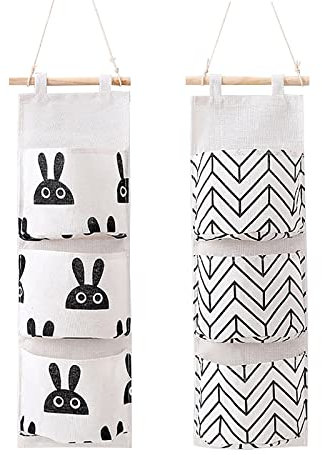 SHULLIN 2 Stücke Wand Hängen Tasche Utensilientaschen Hängende Tasche Hängender Organizer Leinen Stoff Wasserdicht Faltbares Hängend mit 3 Taschen für Kinderzimmer Badezimmer Schlafzimmer Büro