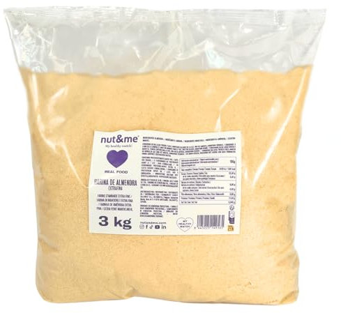 nut&me Harina de almendra 3 KG | 100% almendras | Extra fina | Sin Gluten | Keto | Repostería | Sin azúcar | Sin conservantes ni aditivos | Alto en proteínas |