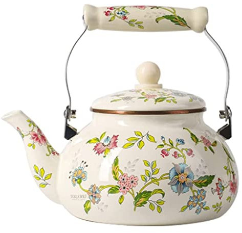 LIOONS Flötenkessel Emaille-Wasserkocher, klassisches Vintage-Design mit klappbarem Keramikgriff, Teekessel, passend für alle Herd-Teekannen Wasserkocher