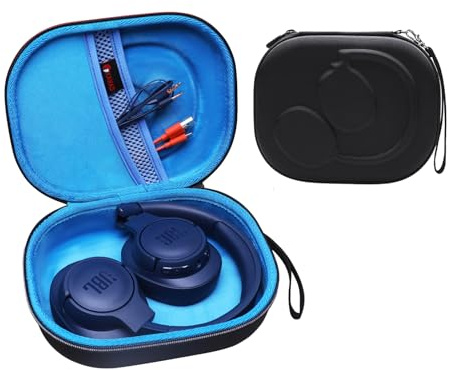 XANAD Kopfhörer Tasche JBL Tune 530BT 520BT 770NC 730BT 780NC 510BT 500 660BTNC 760NC Live 770NC Eva Hardcase für Schule Uni Pendeln, Schutzhülle mit Kabel Netzfach Karabiner(Blau)