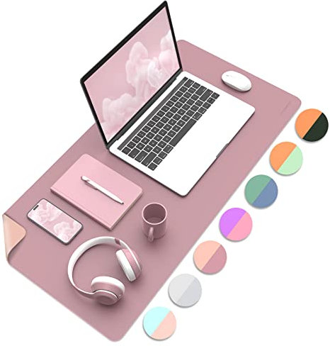 MoKo Schreibtischunterlage, 80 x 40cm PU Leder Laptop Tischunterlage, Wasserdichte Schreibtischmatte Rutschfeste Schreibtischauflage, Doppelseitig Office Mauspad für Büro/Zuhause,Lila+Schmutziges Rosa