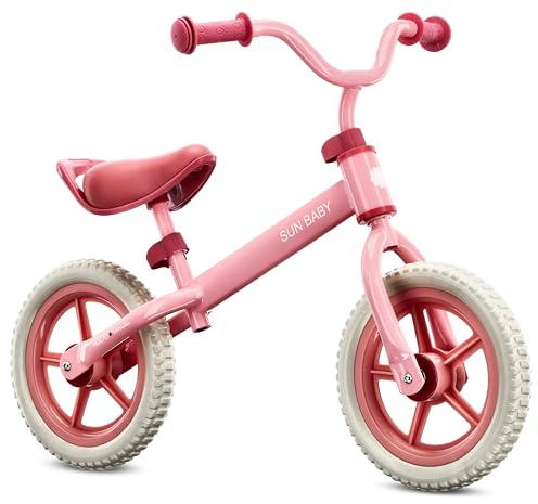 sun baby Bicicletta Senza Pedali per Bambini 2 Anni Molto Strada, max. 30 kg, – Balance Bike con pneumatici in schiuma, sella e manubrio regolabili, telaio in acciaio - Pink Candy