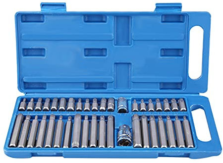 40 teiliger Bitsatz Vielzahn, Nuss Satz Torx Bit-Set mit 1/2-Zoll 3/8-Zoll-Laufwerksadapter, Innensechskant Schraubendreher Satz Steckschlüssel und Spline-Bit-Set, für