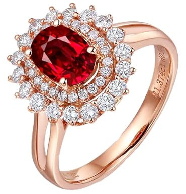 KnSam Echtes Ring Rubin 1.35ct Rot, Eheringe Rotgold Au750 18 Karat Oval Tropfen Träne Design Trauringe Freundschaftsringe Diamantring für Damen, Gr.62 (19.7)