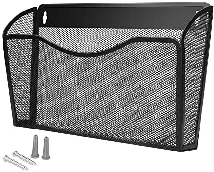 QUINTRA Wandhängemappe Korb Metall Wandhängemappe Rahmen Magazin Spalte Zeitungsständer Single Layer Hollow Kochlöffel Set Edelstahl (Black, One Size)