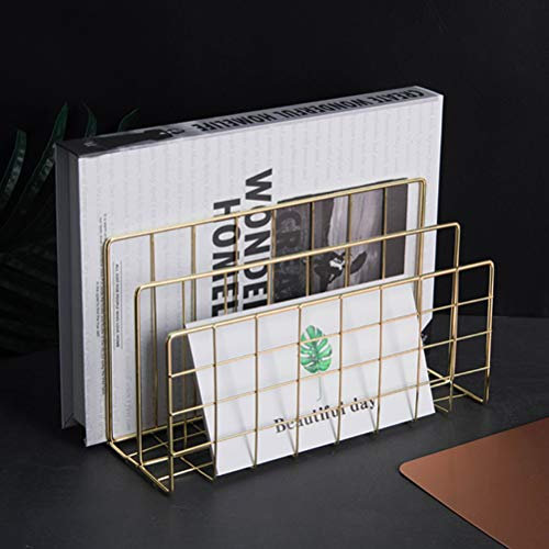 Briefhalter, 3 Gitter, Eisen-Desktop-Bücherregal, Gute Stabilität, Glänzende Ecken für den Hausgebrauch (Golden)