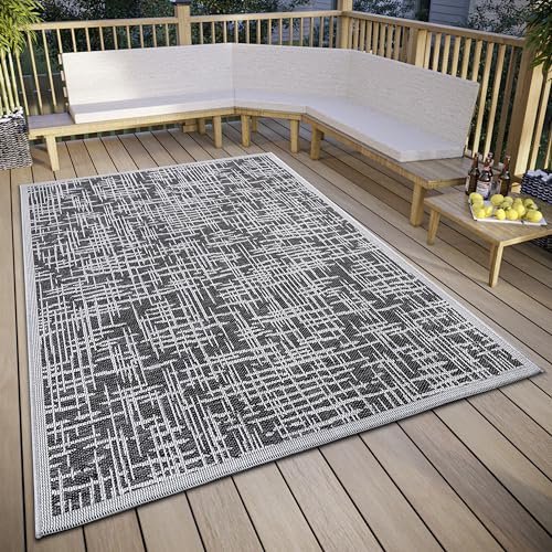 Hanse Home Telu - Alfombra Impermeable para Interior y Exterior, diseño Moderno, Resistente al Agua, Tejido Plano, para jardín, balcón, terraza, salón, Color Gris y Beige, 63 x 120 cm