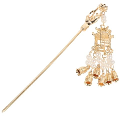 Épingle à Cheveux Chinoise Ornée de Perles Pendantes, Métal Doré