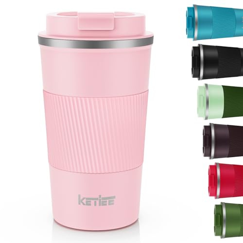 KETIEE Mug Isotherme Cafe Tasse à Café 510ml Tasse Isotherme de Café Isolée avec Couvercle, Tasse de Voyage en Acier Inoxydable Tasse de Voiture à Double paroi Tasse Thermique Réutilisable,Rose