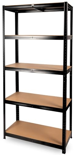 holz4home deluxe4home® Schwerlastregal 40x90x180 cm Schwarz I bis 875kg Traglast I Kellerregal aus Stahl I Lagerregal Lastenregal für Abstellraum Garage Küche