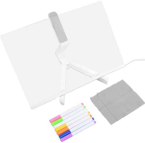 Tableau Acrylique Effaçable à Sec, Tableau de Message avec Lumières LED, Tableau Mémo D'écriture Transparent avec Support et 7 Stylos Colorés pour Maison école Bureau Gribouillage, 30x20CM
