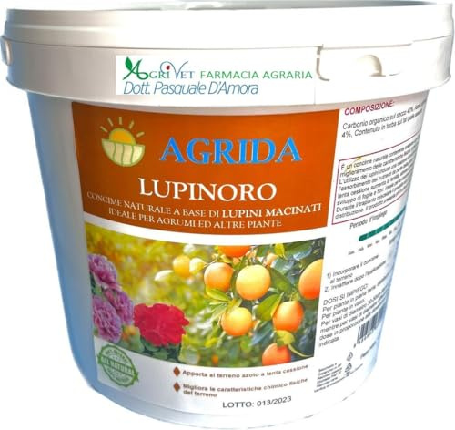 Concime Biologico Lupino NAZIONALI per Agrumi 4 kg – Fertilizzante Naturale in Scaglie per Limoni e Aranci ORTO ACIDOFILE AGRIDA– In Comodo Secchiello Richiudibile