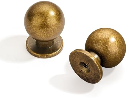 Dosoye 5 Pack 1 Inch (25mm) Diameter Round Solid Vintage Antique Brass Cabinet Knobs，Cabinet Pulls Knobs for Cabinets and Drawers,Cabinetry Hardware
