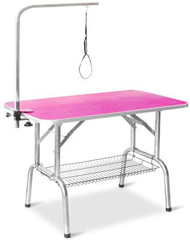 XNZJHPP Klappbarer Hundepflegetisch, große Badestation für Haustiere mit Rutschfester Tischplatte und Metallgitterablage, hält sicher 330 Pfund, sicher, stabil und einfach zu montieren (115cm)